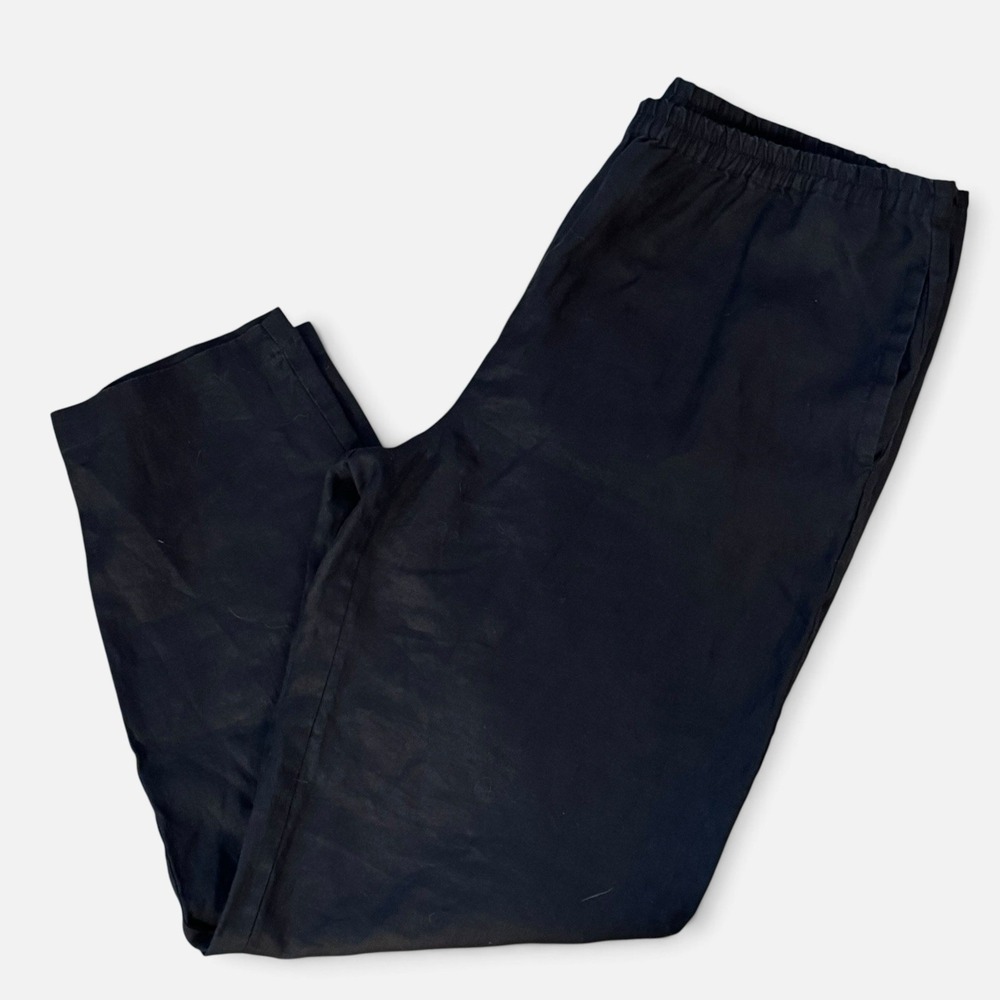 Linen Pull On Pants Navy Blue Minimalist Basic Relaxed Elastic Waist Women's M